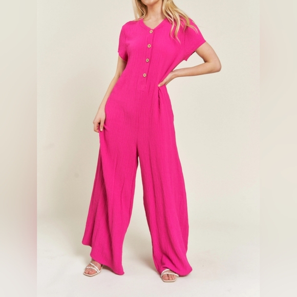 #561 FINAL PRICE 🛑 S TRENDY BOHO Textured Short Sleeve Jumpsuit  - Picture 8 of 8